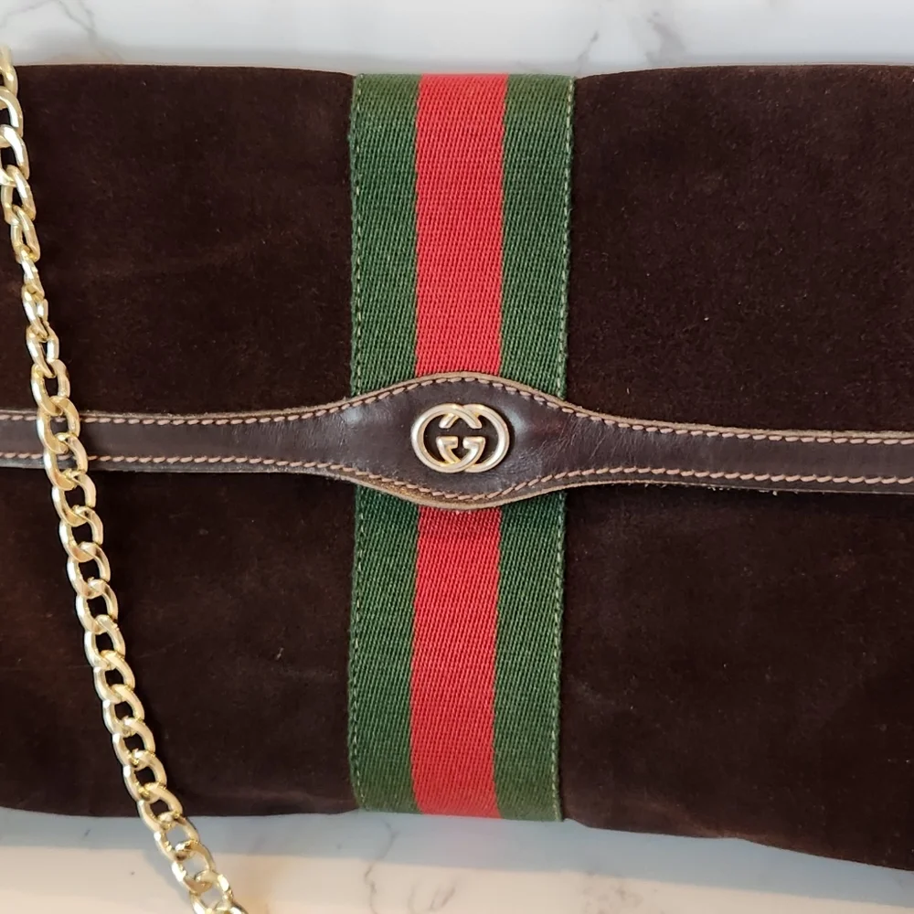 Vintage GUCCI Sherry Line Brown Suede Clutch - Picture 2 of 11